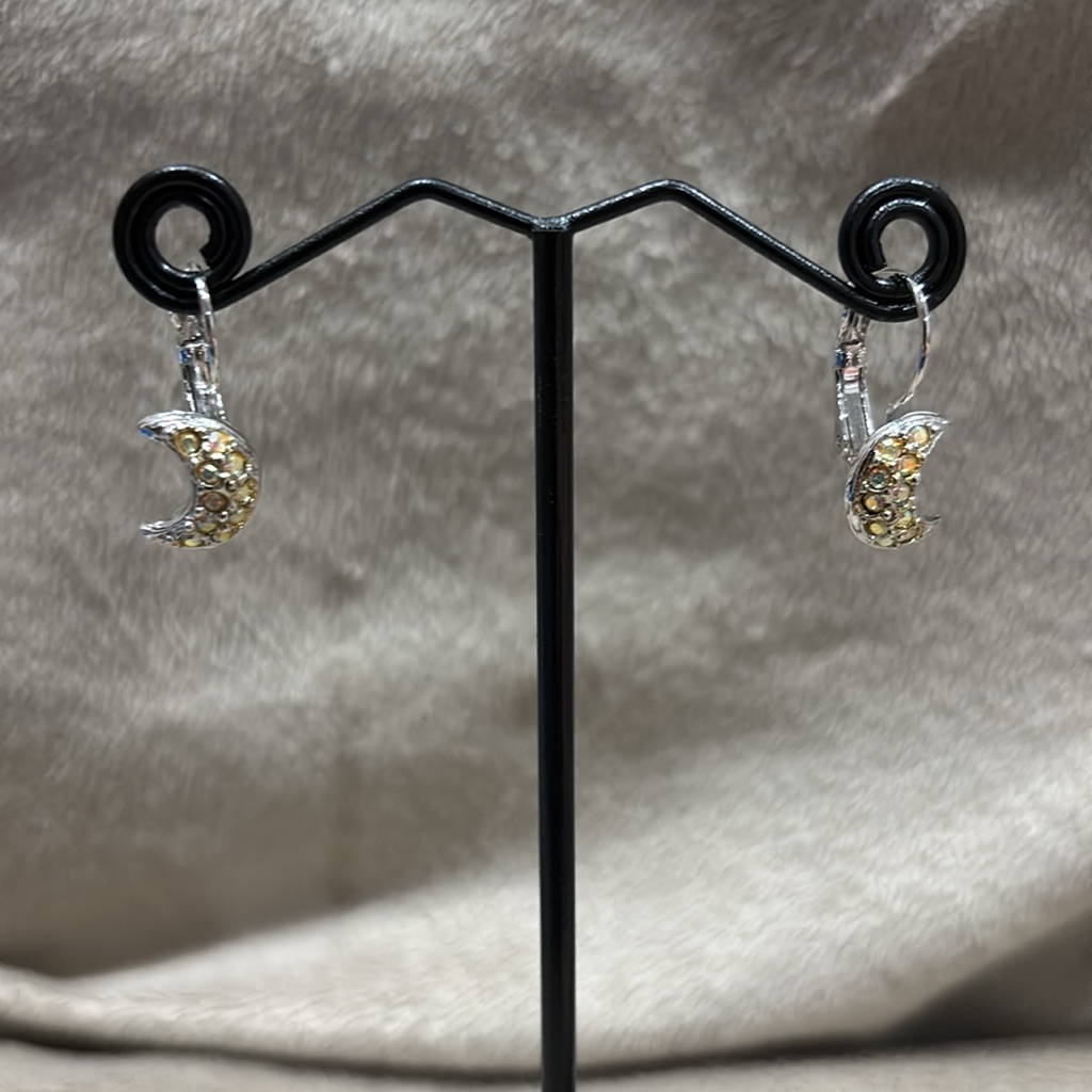 Kirks Folly Silver Tone Crescent Moon Ab Rhinestones Earrings Aurora Borealis 31$
